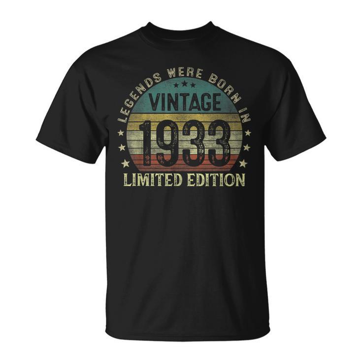 Legenden 1933 Geburt T-Shirt, 90. Geburtstag Mann Design