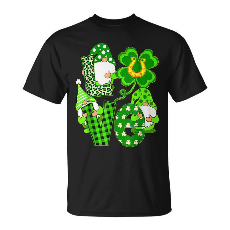 Leopard Love Three Gnomes Lucky Shamrock St Patricks Day T-Shirt