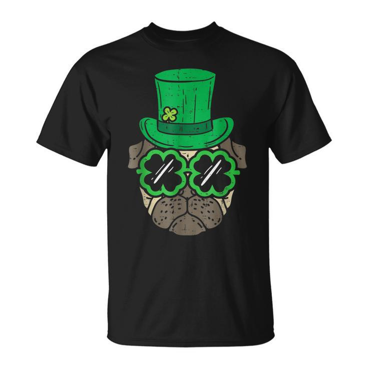 Leprechaun Hat Pug Shamrock Glasses St Patricks Day Dog T-Shirt