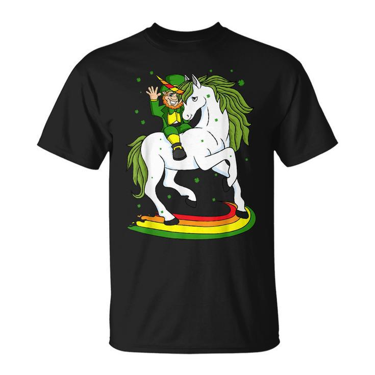 Leprechaun Riding A Magical St Patricks Day Unicorn T-Shirt