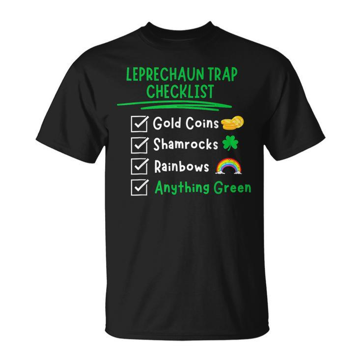 Leprechaun Trap Checklist Funny St Patricks Day Sarcasm  Unisex T-Shirt