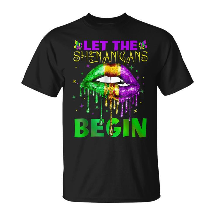 Let The Shenanigans Begin Mardi Gras Sexy Lips T-Shirt