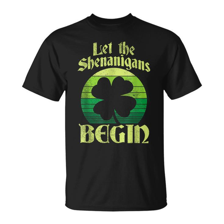 Let The Shenanigans Begin Retro Shamrock Fun St Patricks Day T-Shirt