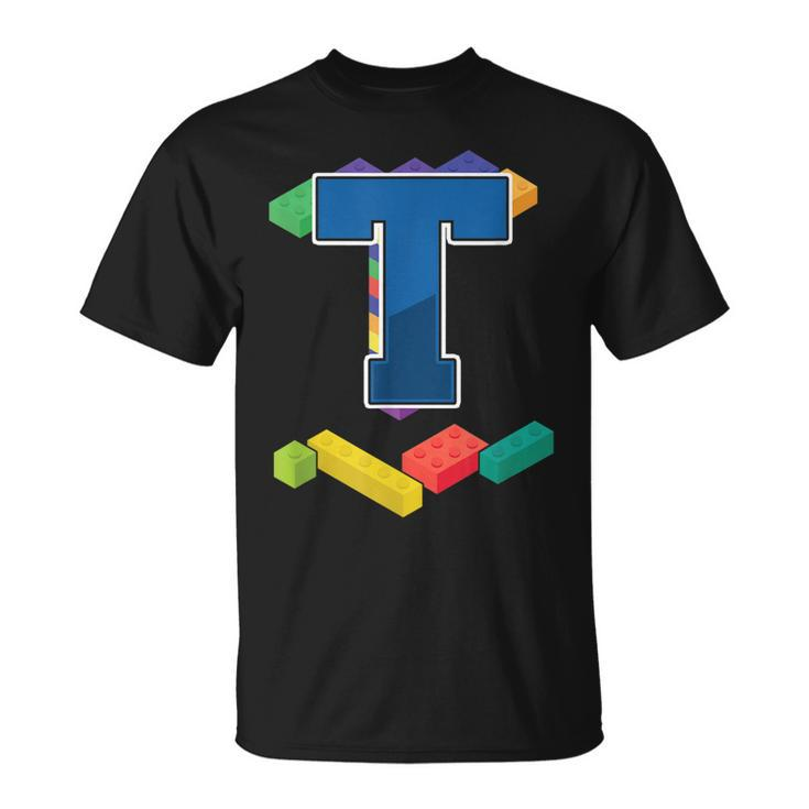 Letter T Master Builder Alphabet Last Name Building Blocks Unisex T-Shirt