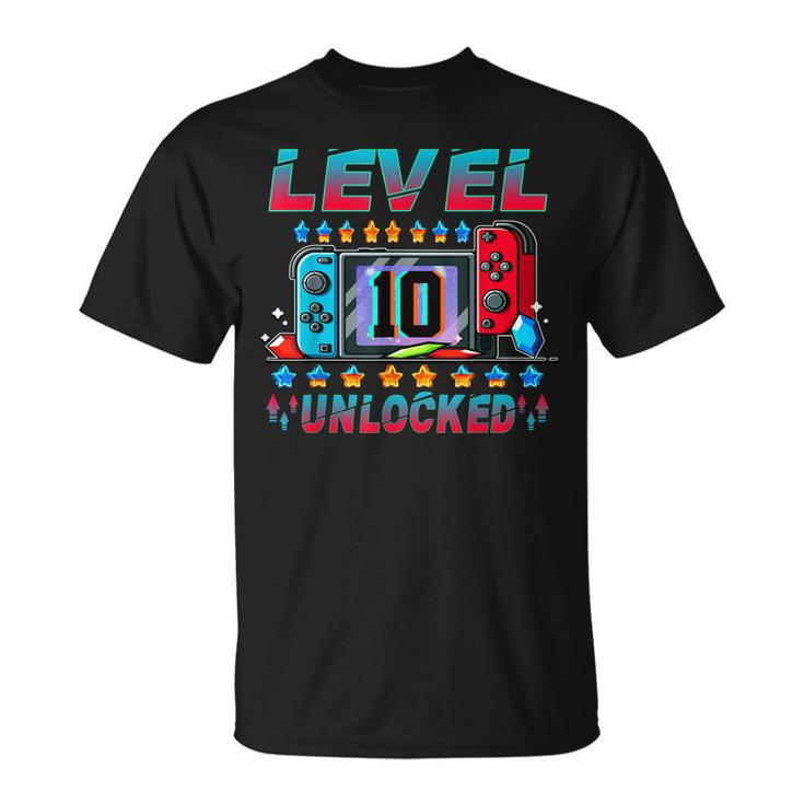 Level 10 Unlocked 10Th Birthday Video Game 10 Year Old T-shirt