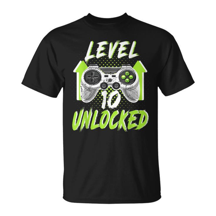 Level 10 Unlocked Birthday Boy 10 Year Old Video Game Gaming T-shirt