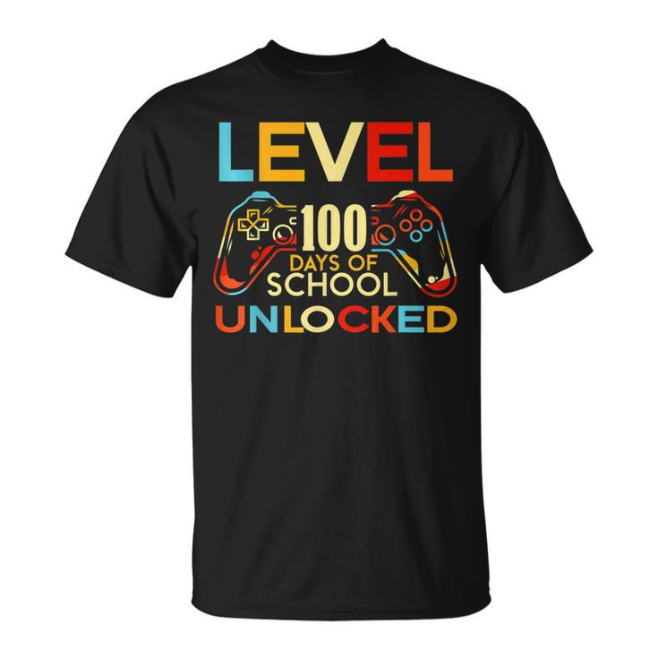 Level 100 Days Of School Unlocked Gamer Playing Videogames T-Shirt