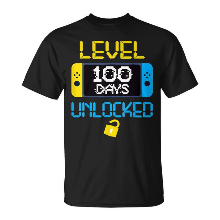 Level 100 Days Of School Unlocked Gamer Video Games Boys V20 T-shirt