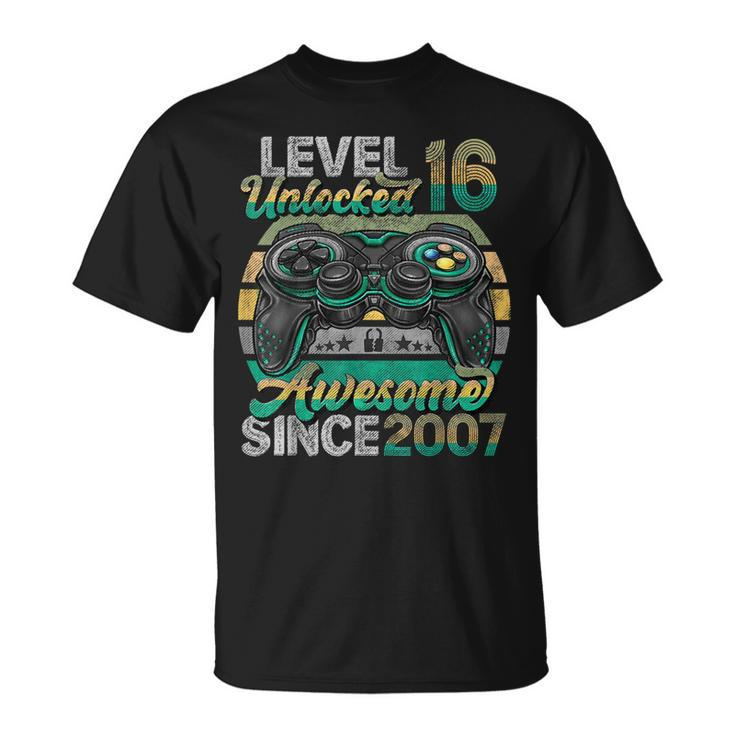 Level 16 Unlocked Awesome Since 2007 16Th Birthday Gaming T-Shirt