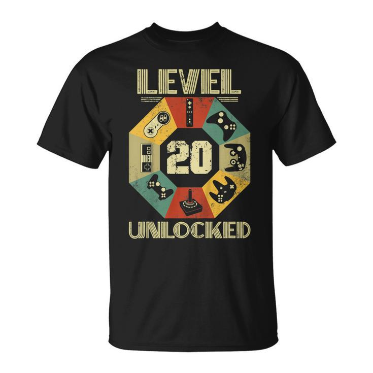 Level 20 Unlocked T Shirt Funny Video Gamer 20Th Birthday Unisex T-Shirt