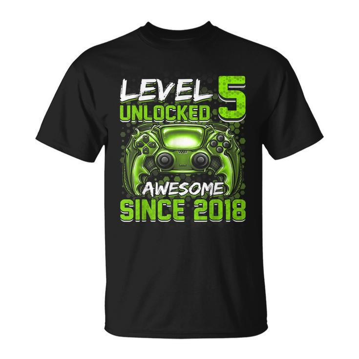 Level 5 Unlocked Awesome Since 2018 5Th Birthday Gaming V3 T-Shirt