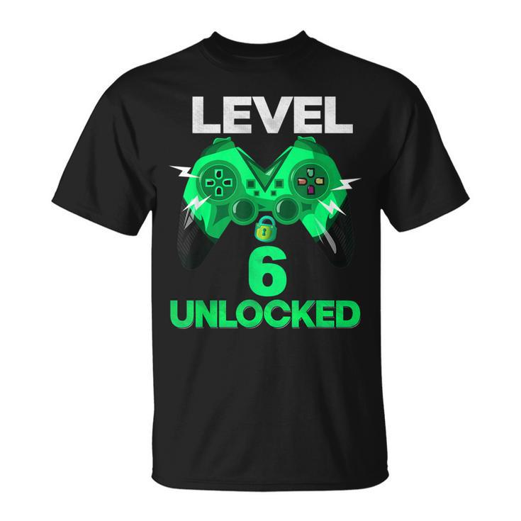 Level 6 Unlocked Birthday Boy 6 Year Old Video Game Gaming T-shirt