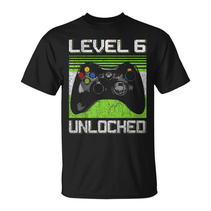 Level 6 Unlocked Video Gamer 6 Year Old 6Th Birthday T-shirt