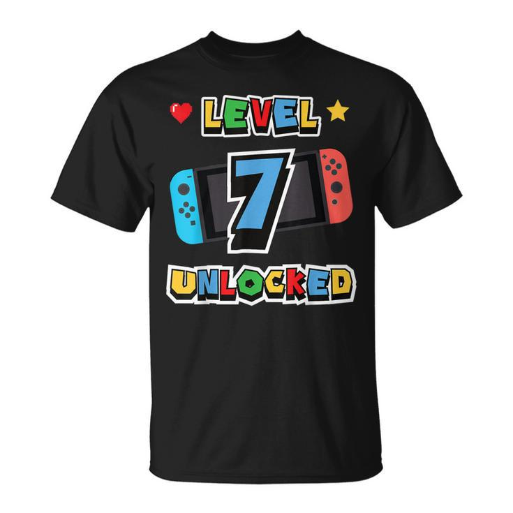 Level 7 Unlocked 7Th Birthday Kids Video Game 7 Years Old  Unisex T-Shirt