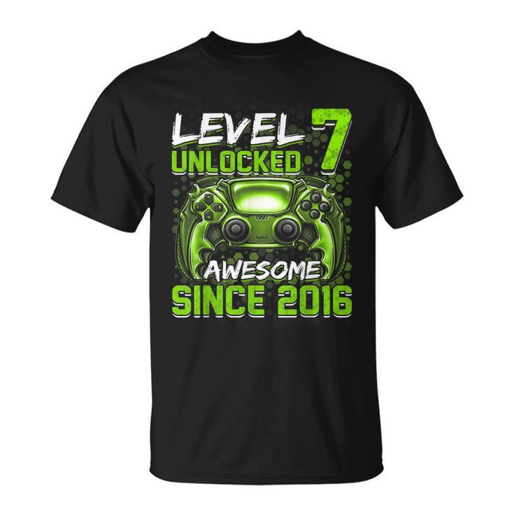 Level 7 Unlocked Awesome Since 2016 7Th Birthday Gaming V2 T-Shirt