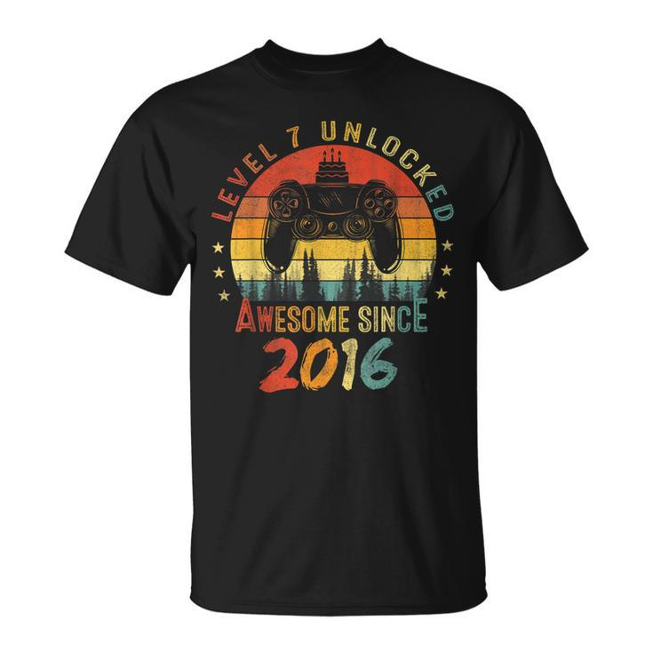 Level 7 Unlocked Awesome Since 2016 7Th Birthday Gaming V3 T-Shirt