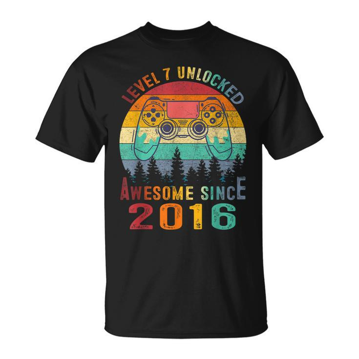 Level 7 Unlocked Awesome Since 2016 7 Year Gamer Birthday T-shirt