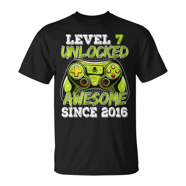 Level 7 Unlocked Birthday Awesome Since 2016 7 Years Old  Unisex T-Shirt