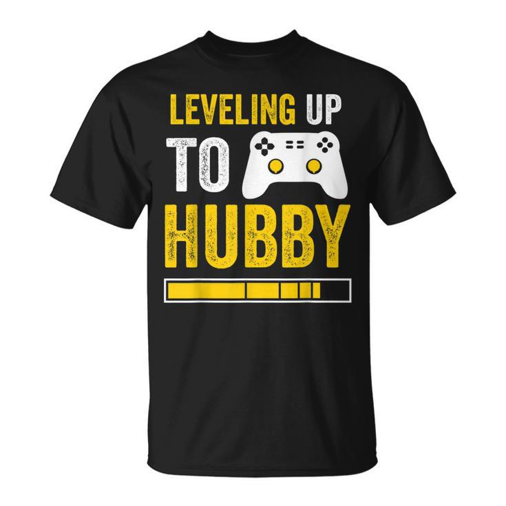 Mens Leveling Up To Hubby Husband Gamer Engagement T-shirt