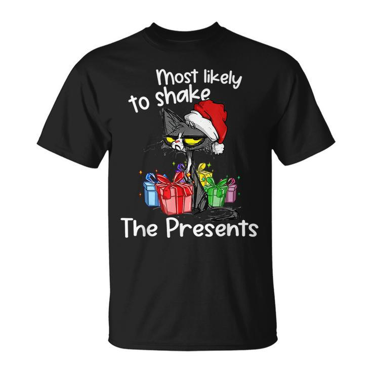Most Likely To Shake The Presents Cat Xmas Lights T-shirt