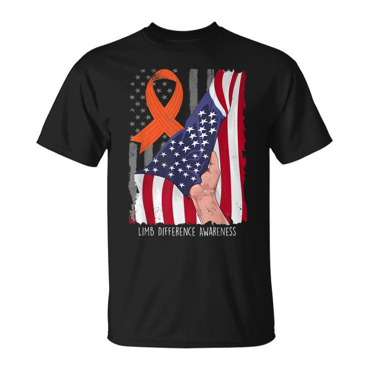 Limb Difference Awareness American Flag Orange Ribbon T-Shirt