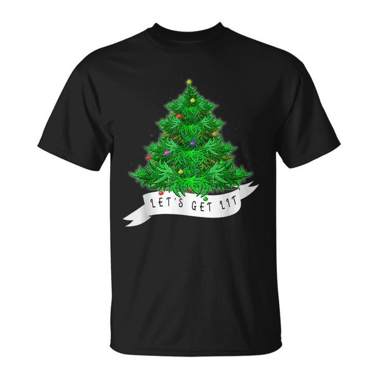 Lets Get Lit Weed X Mas Tree Marijuana Christmas T-shirt
