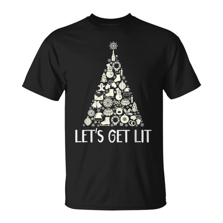 Lets Get Lit Weihnachtsbaum Geschenke Lebkuchen Schneemann T-Shirt