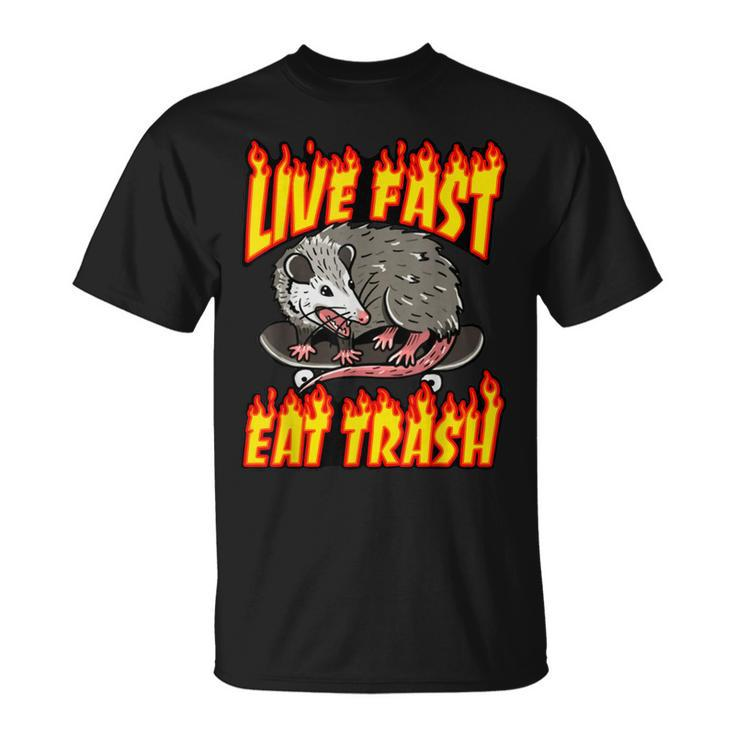 Live Fast Eat Trash Possum Vintage Skateboard Opossum T-Shirt