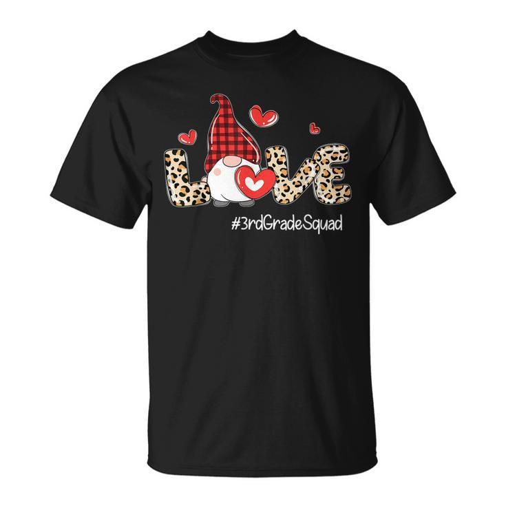 Love 3Rd Grade Squad Gnome Hearts Valentines Gnome Teacher T-Shirt