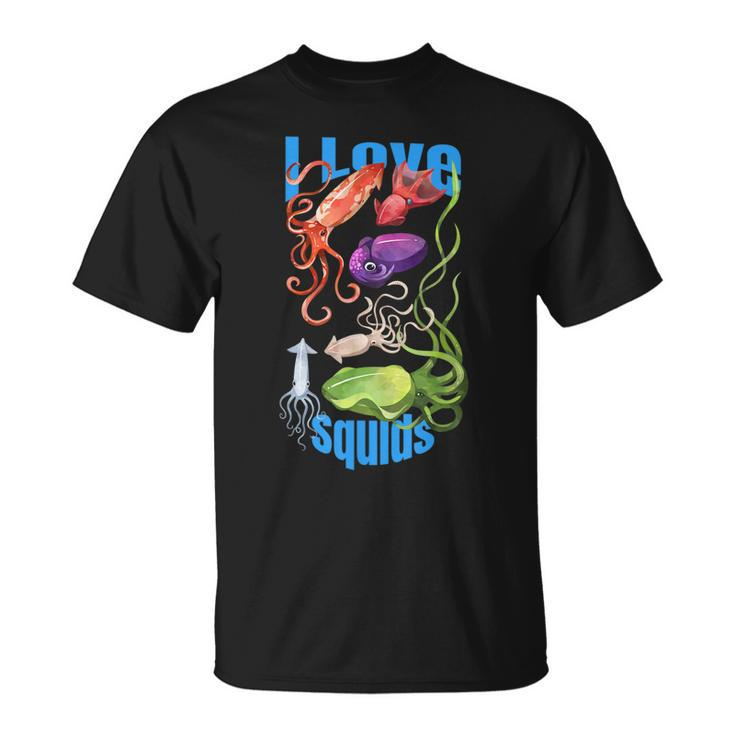 I Love Squids Octopus Cephalopod Ocean Summer Kawaii Cute T-shirt