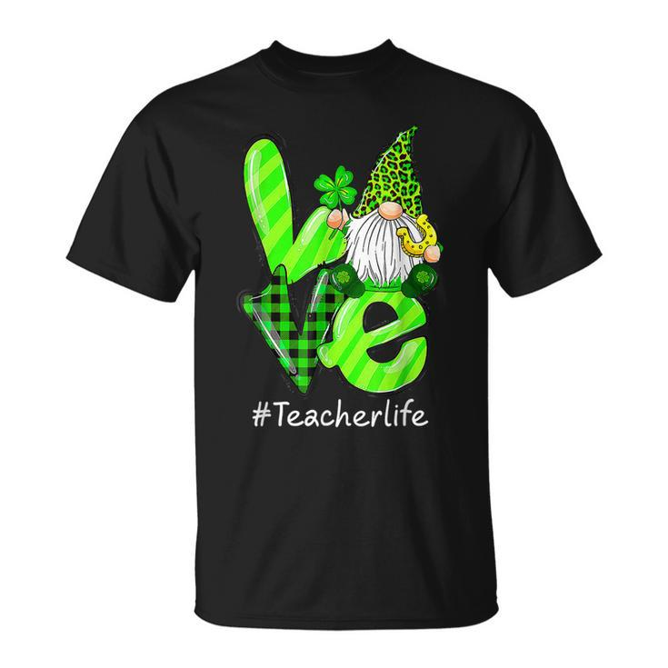 Love Teacher Life Gnome Leopard Shamrock St Patricks Day V2 T-Shirt