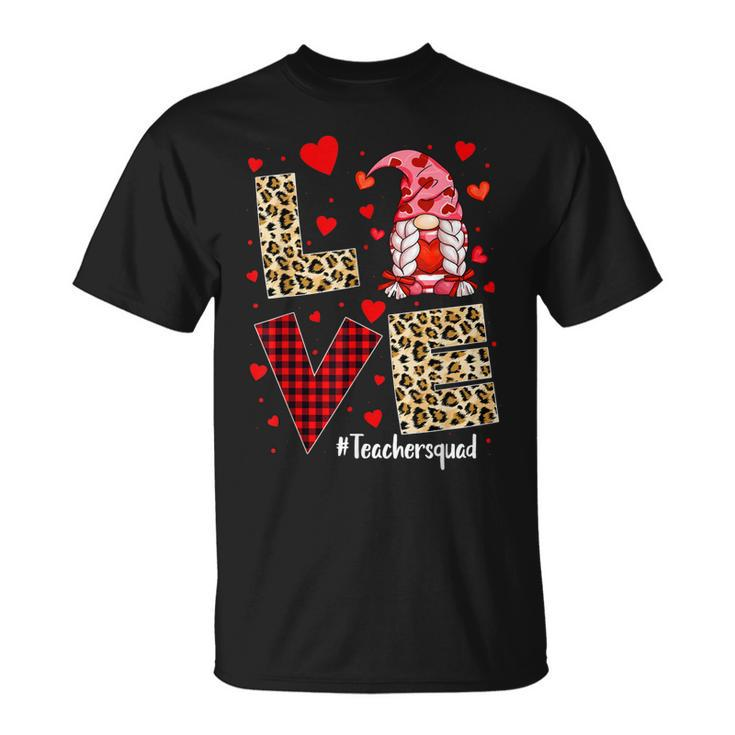 Love Teacher Squad Gnome Hearts Leopard Valentines Teacher T-Shirt
