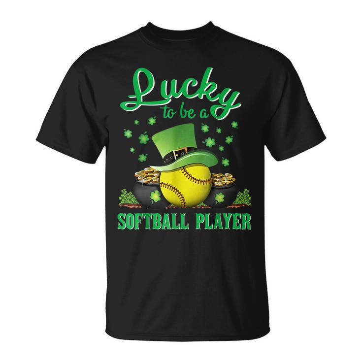 Lucky To Be A Softball Player St Patricks Day Lucky Clover T-Shirt