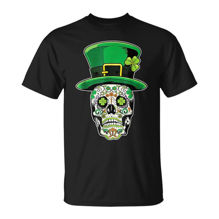 Lucky St Patricks Day Green Irish Shamrock Skull Cap T-shirt