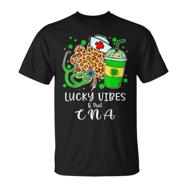 Lucky Vibes & Cna Life St Patricks Day Leopard Shamrock T-shirt