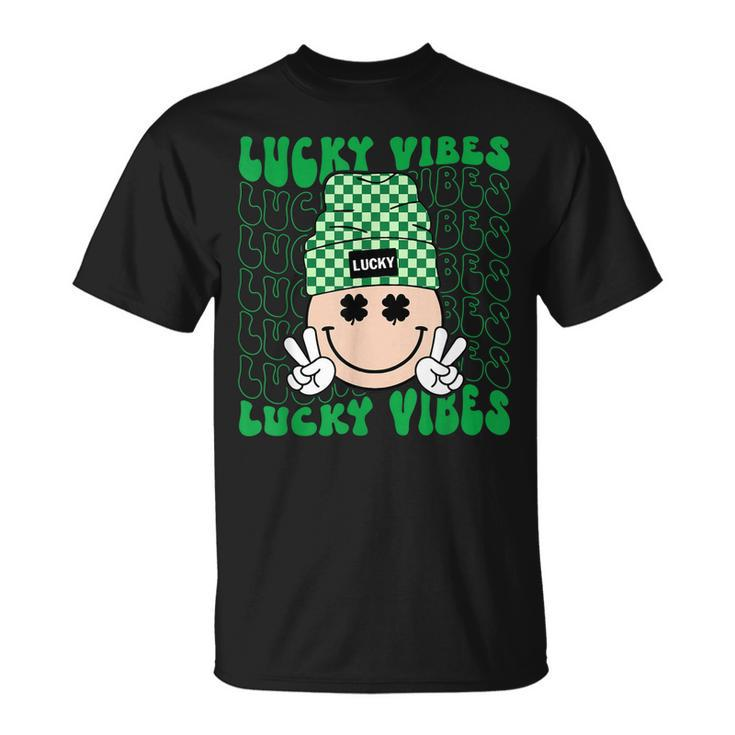 Lucky Vibes Hippie Groovy St Patricks Day Shamrock Irish T-Shirt