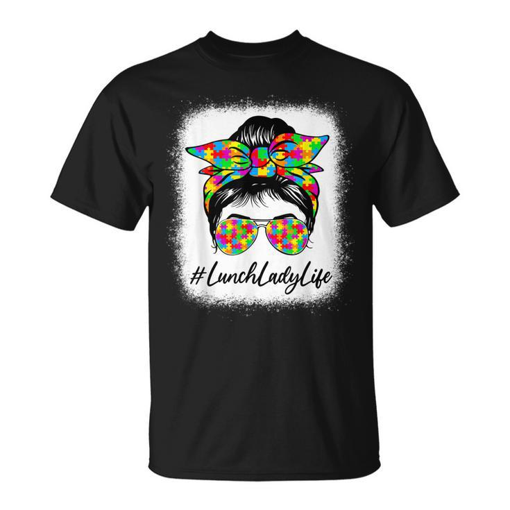 Lunch Lady Messy Bun Women Supporting Autism Awareness Month  Unisex T-Shirt