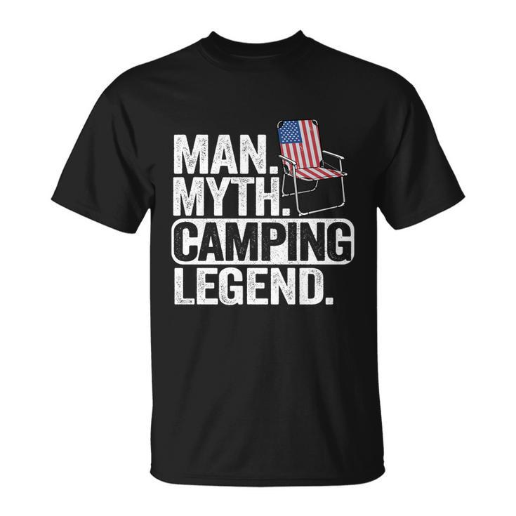 Man Myth Camping Legend Us American Flag Chair Camping Dad Gift Unisex T-Shirt