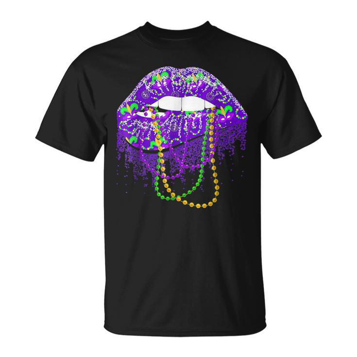 Mardi Gras Carnival Costume Purple & Gold Fleur De Lis Lips V5 T-Shirt