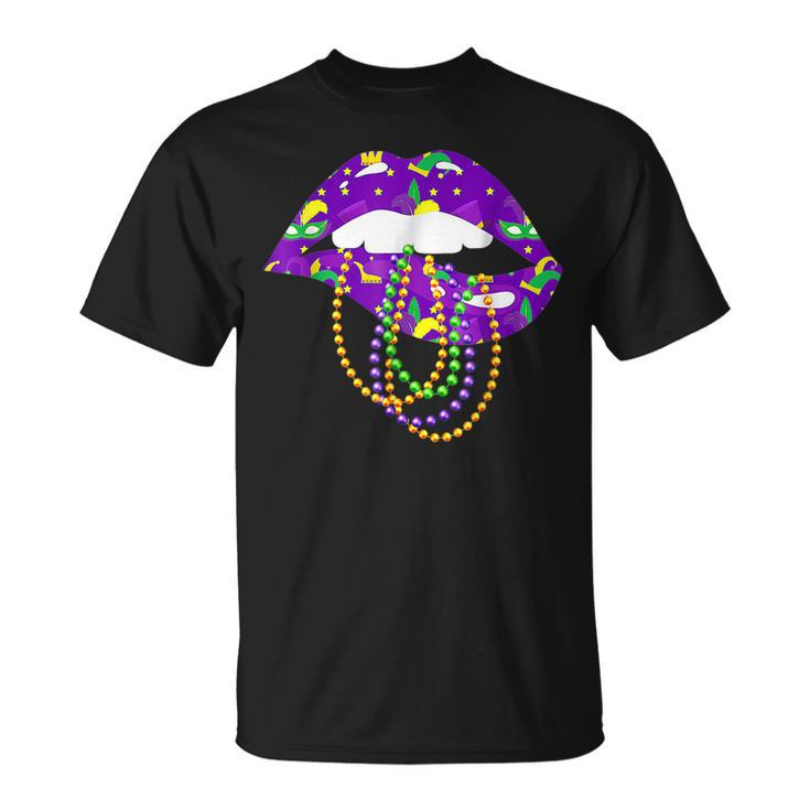 Mardi Gras Carnival Costume Purple & Gold Fleur De Lis Lips V9 T-Shirt