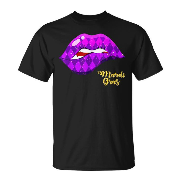 Mardi Gras Carnival Costume Purple Fleur-De-Lis Lips T-Shirt