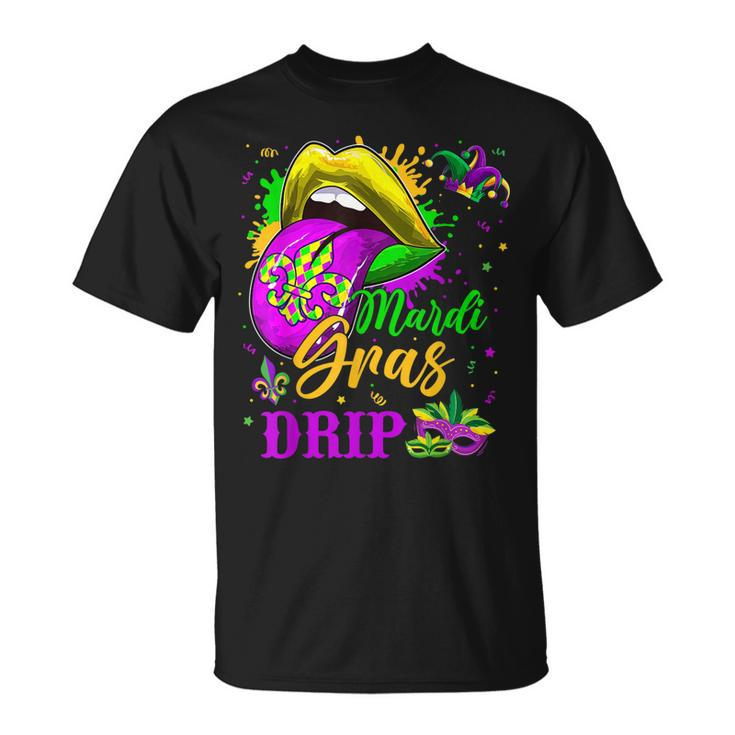 Mardi Gras Dripping Lips Mardi Gras Drip Colors V2 T-Shirt