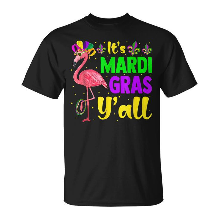 Mardi Gras Flamingo Mardi Gras Yall Beads Mask V2 T-Shirt