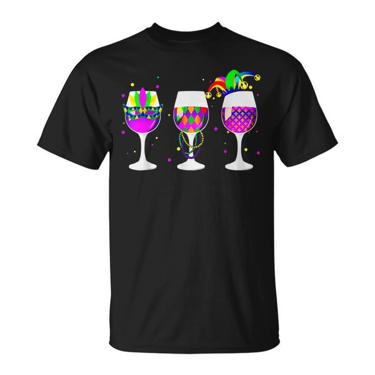 Mardi Gras Glass Of Wine Drinking Wine For Men Women T-Shirt