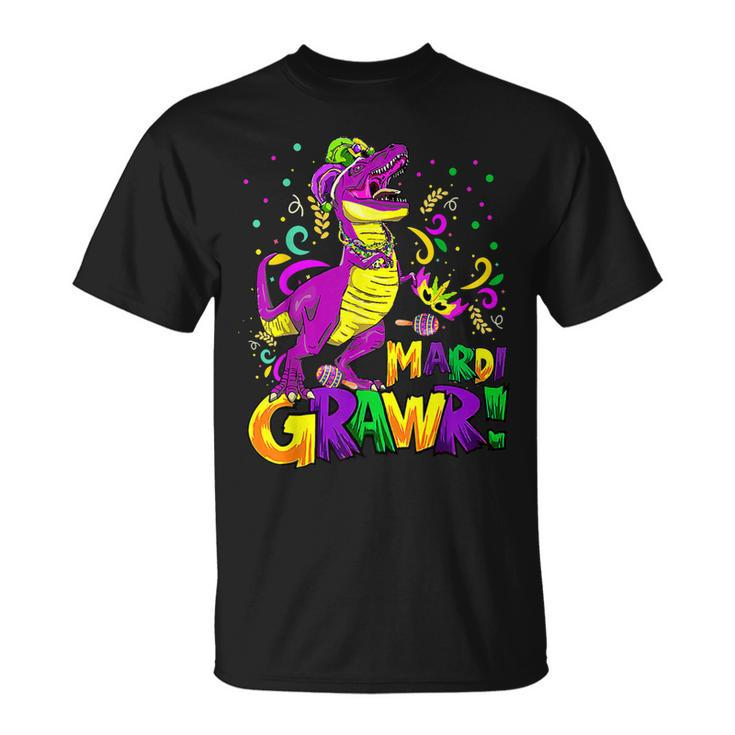 Mardi Gras T Rex Dinosaur Mardi Grawr Bead Costume Boys Kids T-Shirt