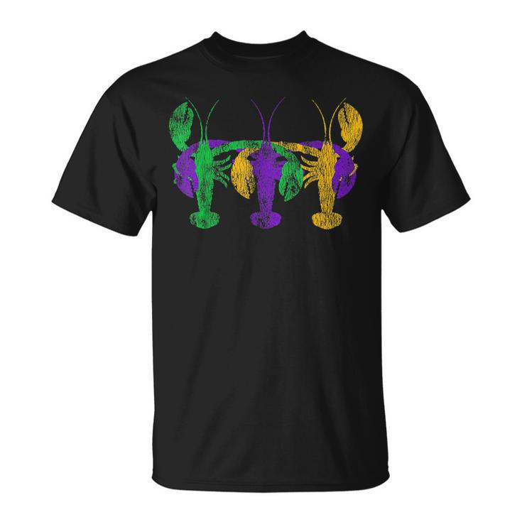 Mardi Gras Three Crawfish Friends Distressed Look T-Shirt