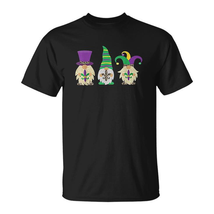 Mardi Gras Three Gnomes Purple And Gold Festival Gnomes T-shirt