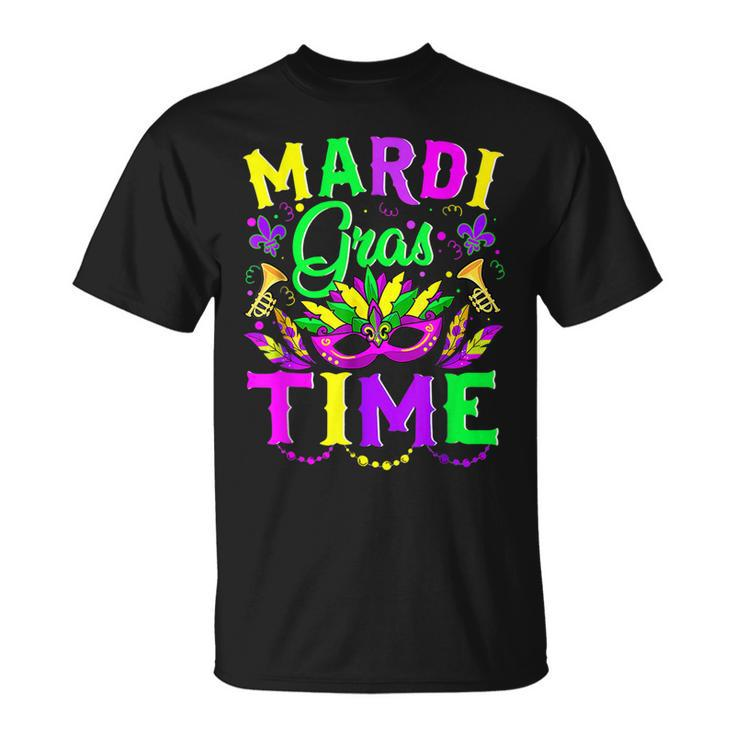 Mardi Gras Time Feathered Krewes Mask Mardi Gras 2023 T-Shirt