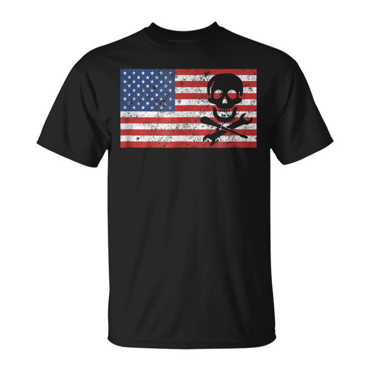 Mechanic T  Gifts Skull Usa Flag 4Th Of July Men Unisex T-Shirt