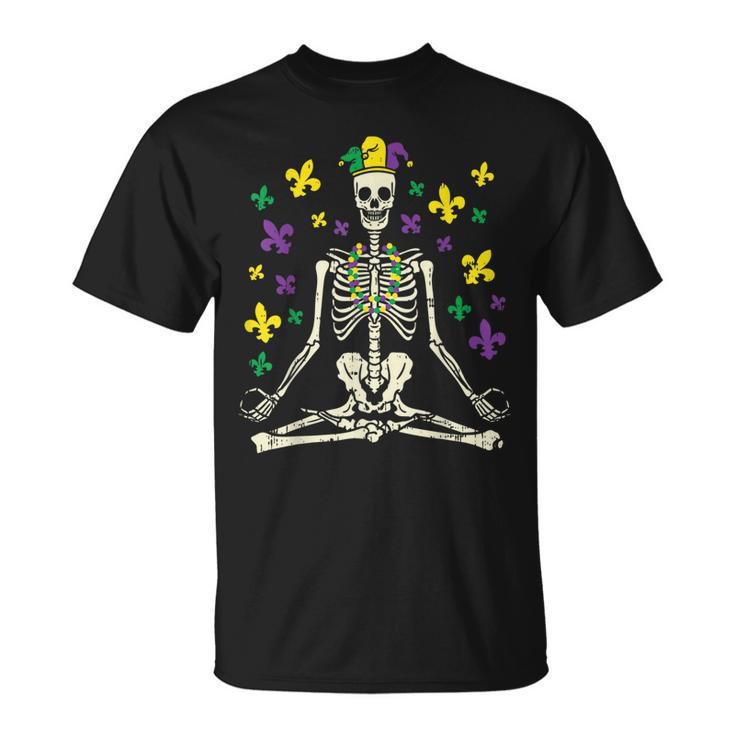 Meditating Yoga Skeleton Jester Cute Mardi Gras Zen Buddhism T-Shirt